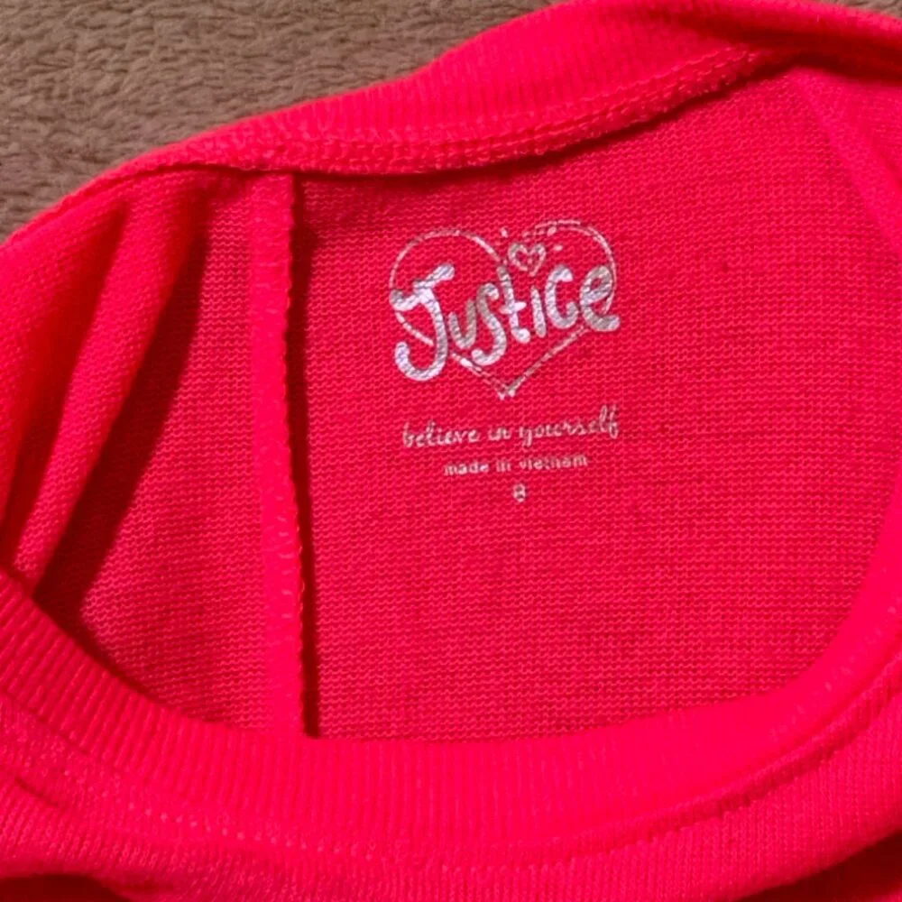 Justice Girls‎ 8 Neon Pink Gold Knit Long Sleeve Metallic You + Me = Awesome Top